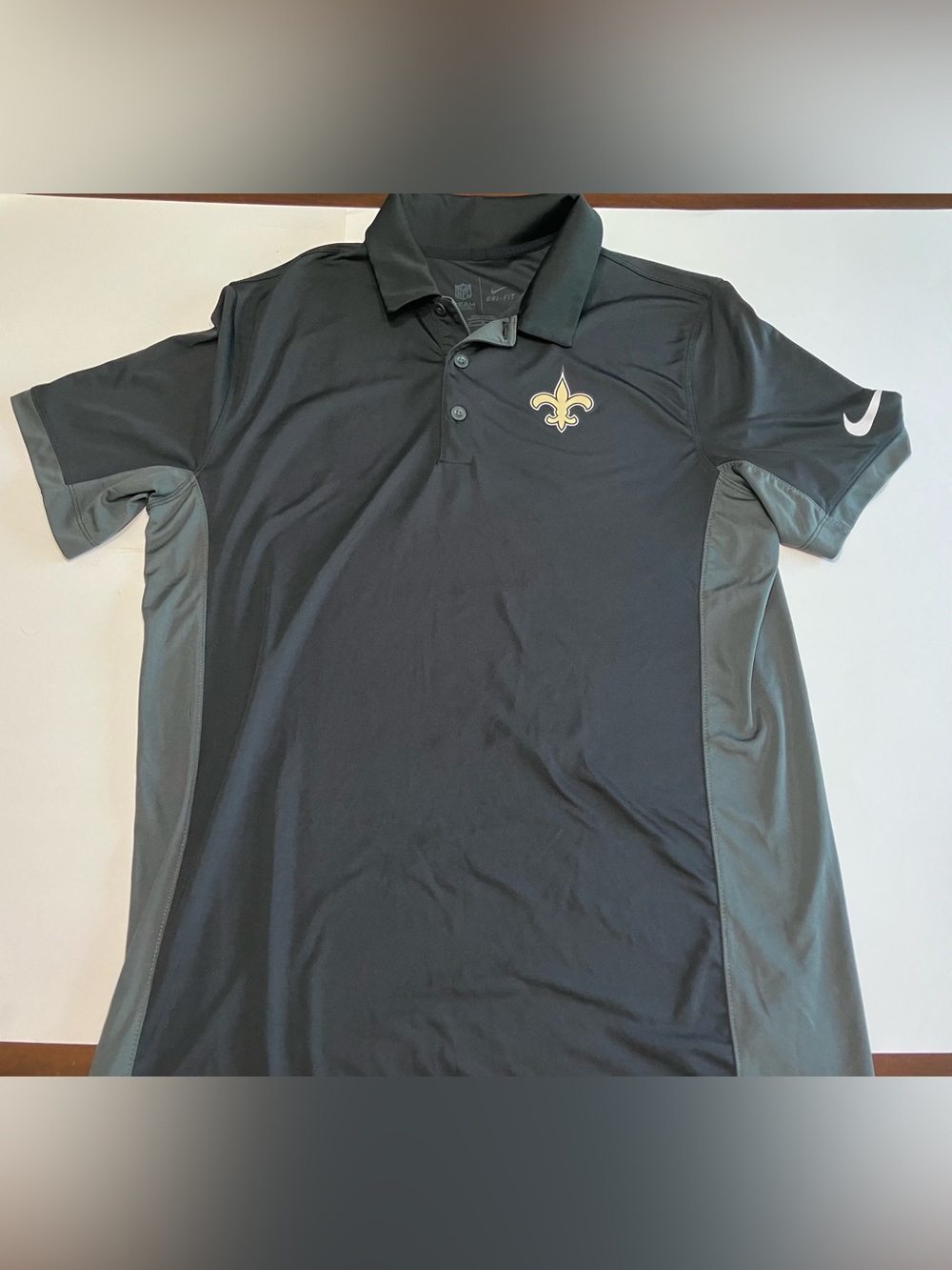Nike New Orleans Saints NFL Dri-Fit Black Polo Shirt Football Size Medium